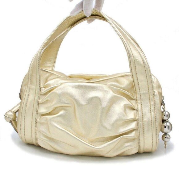 Sergio Rossi Handbags - Sergio Rossi Italy Shoulder Bag Gold Baguette Handbag Charm Leather Purple Linin